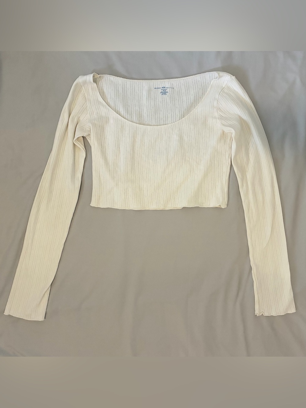 Brandy Melville Cropped Pointelle Long Sleeve Top
